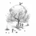 grandmother with child under walnut tree tattoo design idea