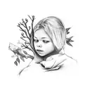 grandmother with child under walnut tree tattoo design idea