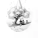 grandmother with child under walnut tree tattoo design idea