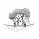 grandmother with child under walnut tree tattoo design idea