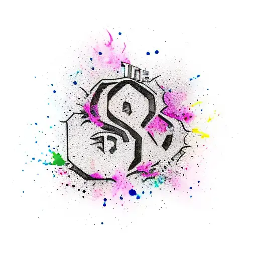 the ETID logo with pink water color paint splattered over it tattoo design idea