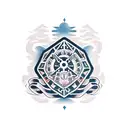 the phrase "Every time i die" in an old English font curving around a twenty sized dice showing a 1. tattoo design idea