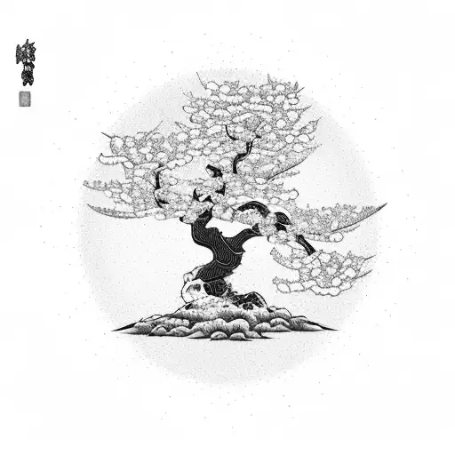 Cherry blossom tree with a samurai warrior tattoo design idea