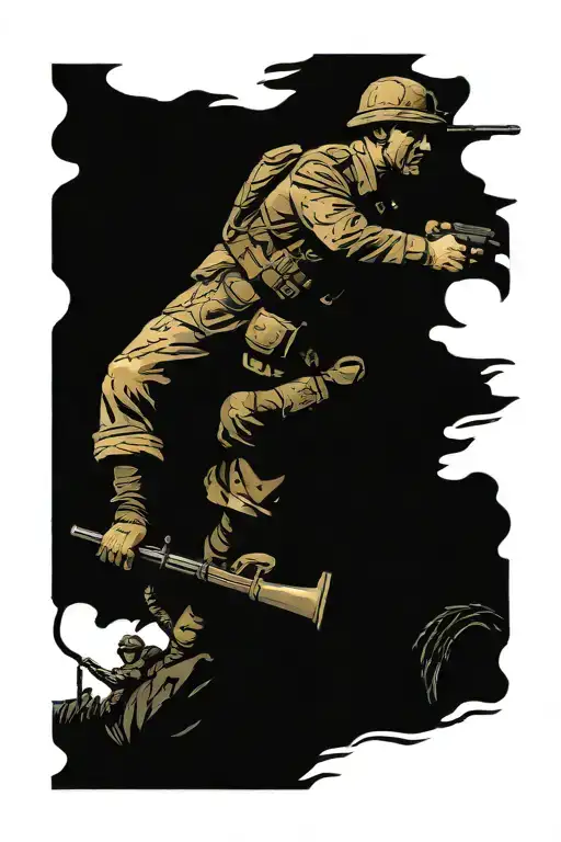 ukrainian soldier in a trench fight scene tattoo design idea