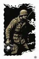 ukrainian soldier in a trench fight scene tattoo design idea