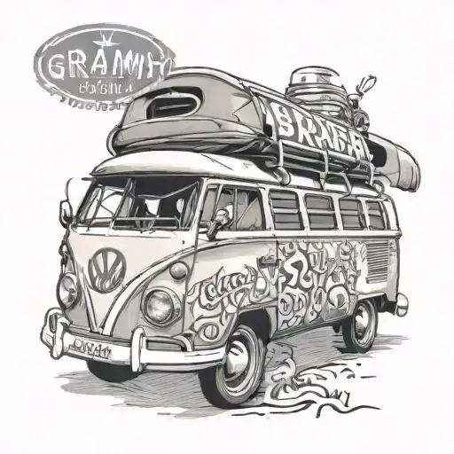 Volkswagen bus front end with license plate that says Grammy tattoo design idea