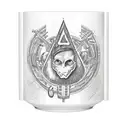 A coffee mug with activist symbols as steam tattoo design idea