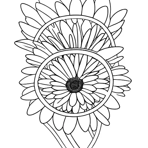 A minimalist daisy, not feminine, and the name Amaya in Victorian font. All in black. tattoo design idea