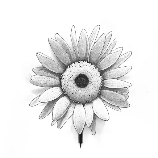 A minimalist daisy, not feminine, and the name Amaya in Victorian font. All in black. tattoo design idea