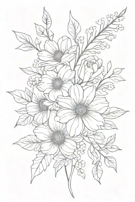 August November march birth flower bouquet tattoo design idea