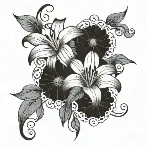 Lillies and gerber daisies vines tattoo design idea