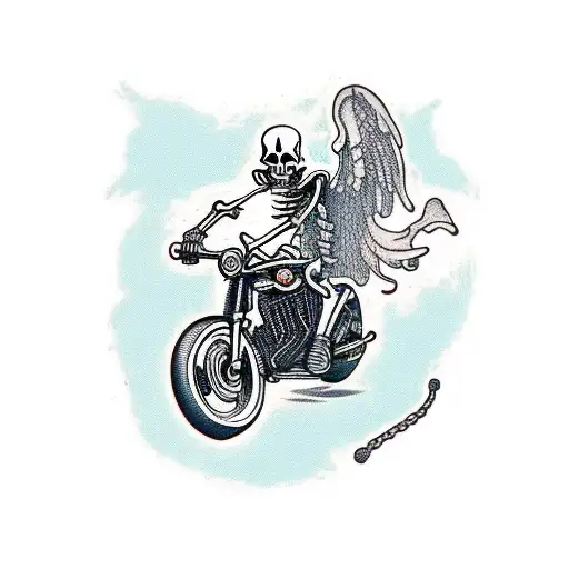 skeleton riding motorcycle side view tattoo design idea