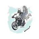 skeleton riding motorcycle side view tattoo design idea