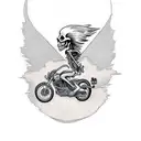 skeleton riding motorcycle side view tattoo design idea