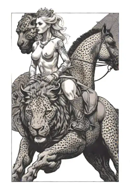 nude slim young blonde european girl riding muscular african king tattoo design idea