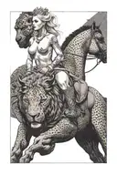 nude slim young blonde european girl riding muscular african king tattoo design idea