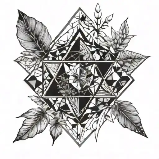 A geometric pattern tattoo inspired by the shapes of crystals and plants, with a touch of witchcraft symbolism tattoo design idea