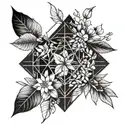 A geometric pattern tattoo inspired by the shapes of crystals and plants, with a touch of witchcraft symbolism tattoo design idea