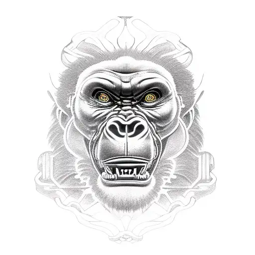 biomechanical gorilla angry roar skull tattoo design idea