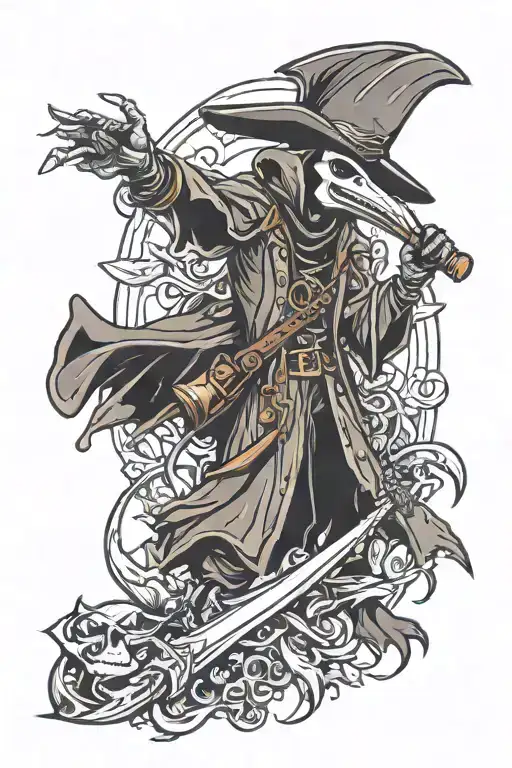 plague doctor fighting reaper  tattoo design idea