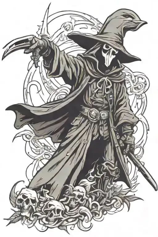 plague doctor fighting reaper  tattoo design idea