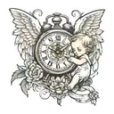 baby angel and broken clock  tattoo design idea