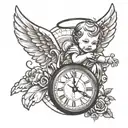 baby angel and broken clock  tattoo design idea