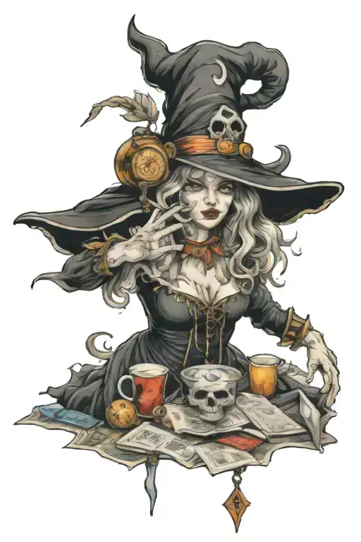 the fool tarot card witch tattoo design idea