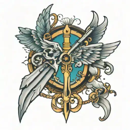scissors with wings flying tattoo design idea