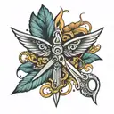 scissors with wings flying tattoo design idea