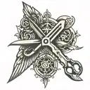 scissors with wings flying tattoo design idea