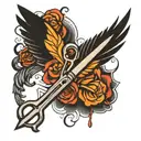 scissors with wings flying tattoo design idea