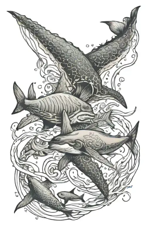 Sea creatures intertwined tattoo design idea
