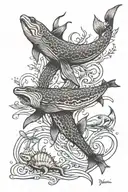 Sea creatures intertwined tattoo design idea