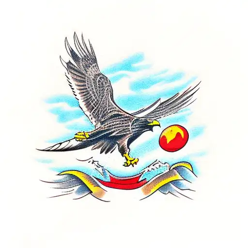 hawk fighting crow tattoo design idea