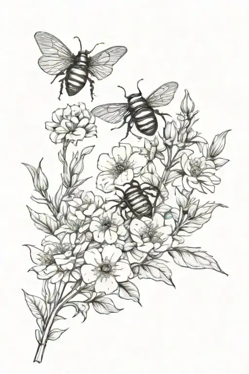 scarab beetle flying surrounden egypt flowers tattoo design idea