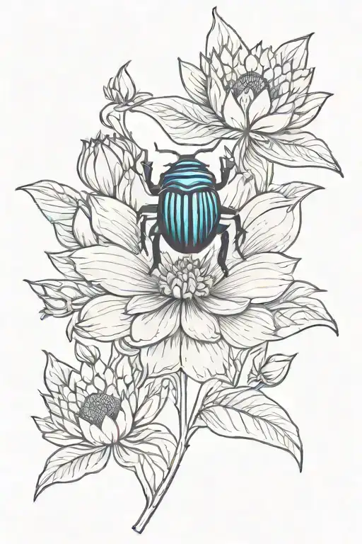 scarab beetle flying surrounded by ornamental egyptian lotus flower tattoo design idea