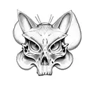 Cat skull mushrooms tattoo design idea