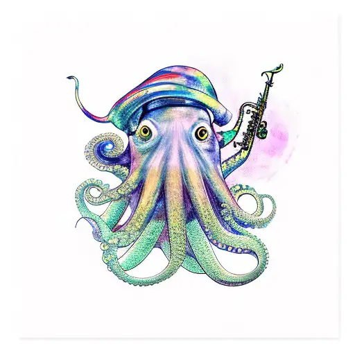 A jazz-inspired octopus playing a saxophone tattoo design idea
