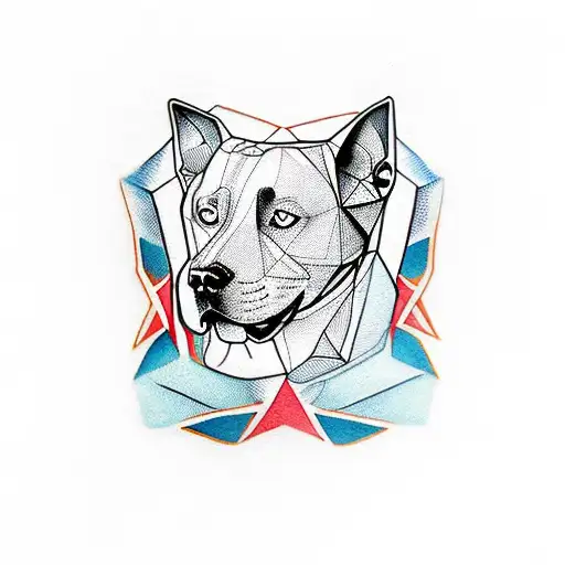 A geometric design incorporating the silhouette of a pitbull and a paw print tattoo design idea