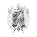 Liburnian warship with the front side and Illyrian warriors tattoo design idea