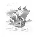 Draw me the Liburnian warship with the front side and Illyrian warriors tattoo design idea
