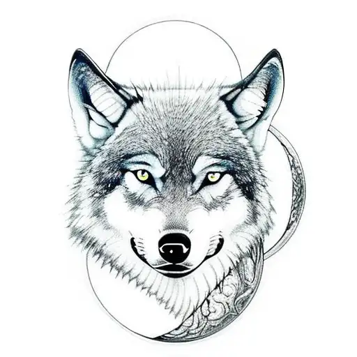 A wolf and a dog intertwined in a yin-yang symbol, representing the balance between wildness and domestication tattoo design idea