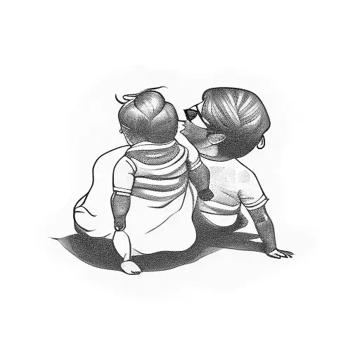 mother son walking tattoo design idea
