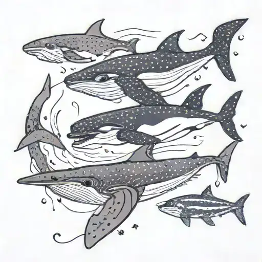 a whale, an orca and a whale shark that do not merge tattoo design idea