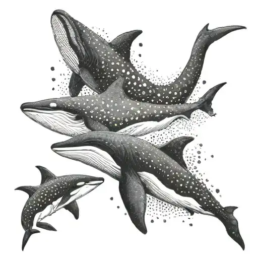 3 marine animals such as a whale, an orca and a whale shark tattoo design idea