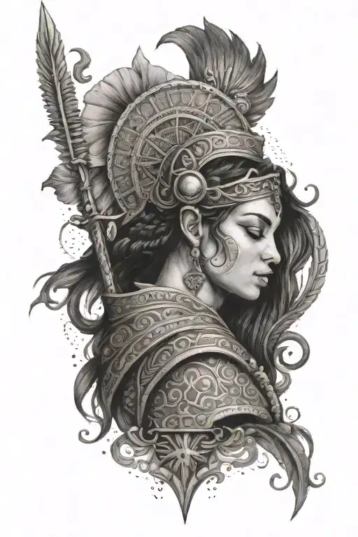 A tattoo for the back of a mixed-race woman from Brazil and Spain. represented as a virgin and warrior tattoo design idea