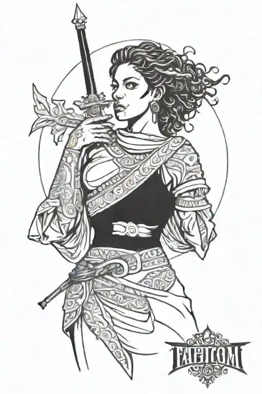 A tattoo for the back of a mixed-race woman from Brazil and Spain. represented as a virgin and warrior tattoo design idea