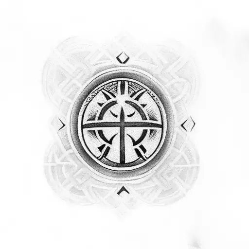 vegvisir Rune design where the main rune is on the heart and there are link coming off of it linking to other spiritual  tattoo design idea