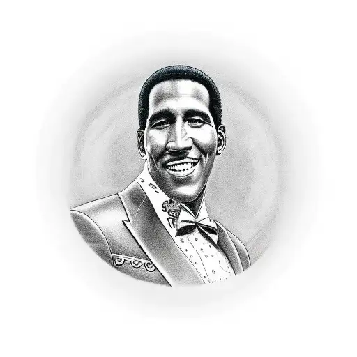 a full body portrait of Ottis Redding with music notes all around him tattoo design idea